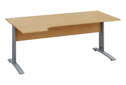 ERK 18 - 184 stůl kancelářský, rohový, levý, kovová podnož stříbrná, deska 18 mm, široký 1800 mm, javor horský